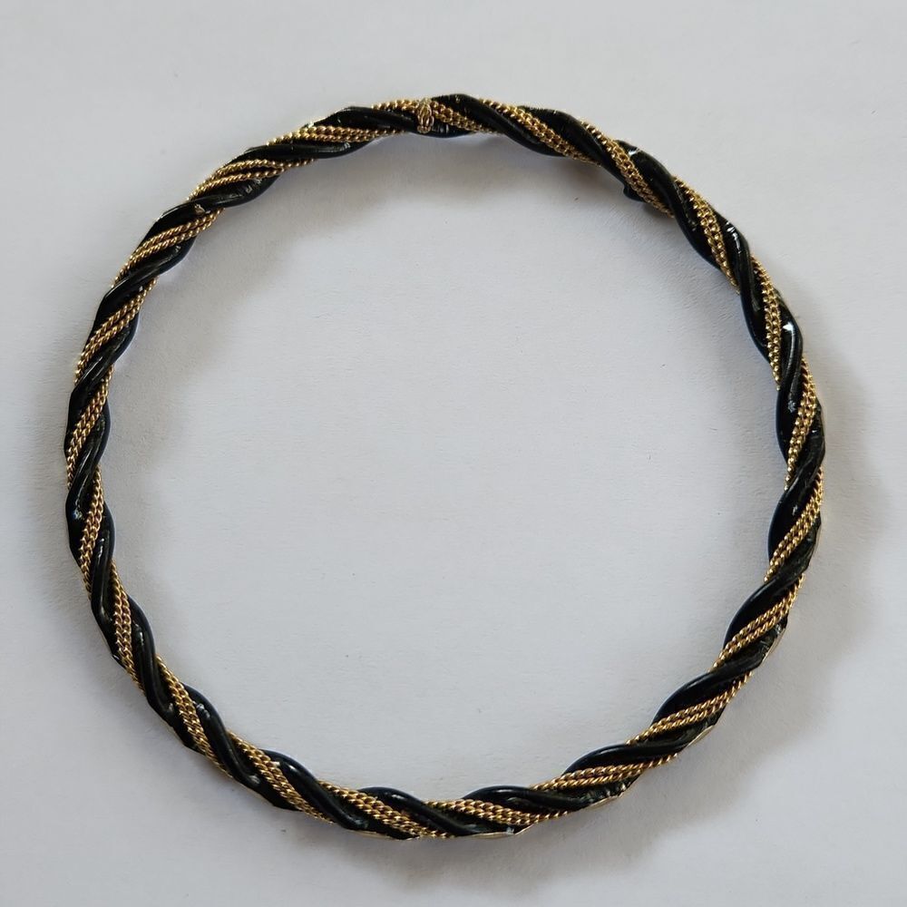 Vintage 3" black and goldtone wire twisted bangle